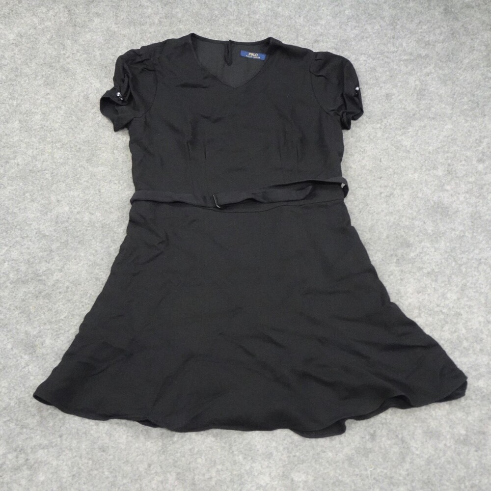 Polo Ralph Lauren Dress Womens 12 Black Lined Short Sleeve Belted Blue Label A